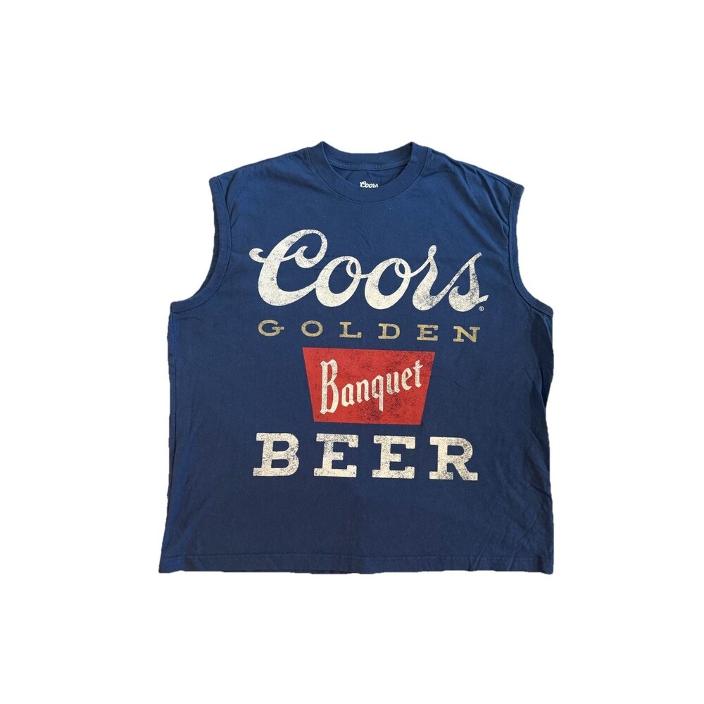 Coors Beer Banquet Tank Top Shirt Men XL Blue Spellout Golden Crew Wide Fit